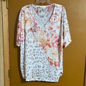 Floral and Leopard Print Women's Tunic Top